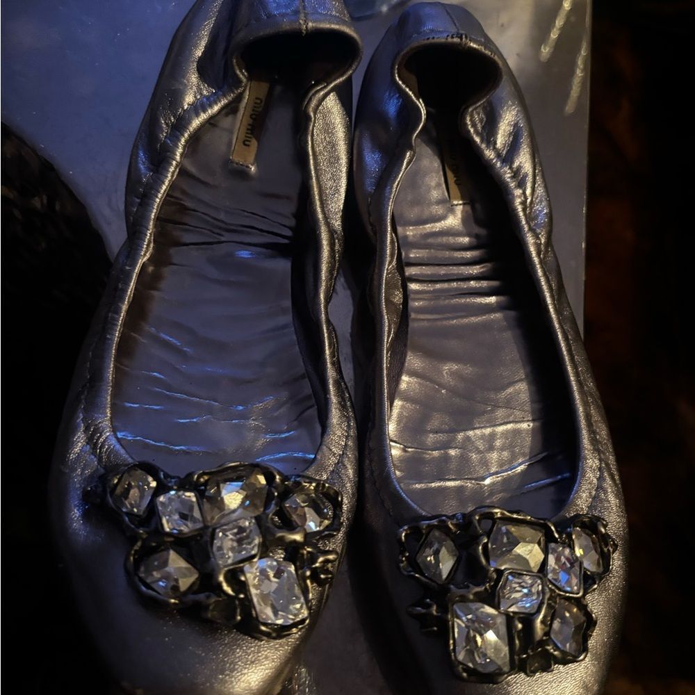 Miu Miu dress shoes Swarovski crystal ballet flats studded shoes ballerina